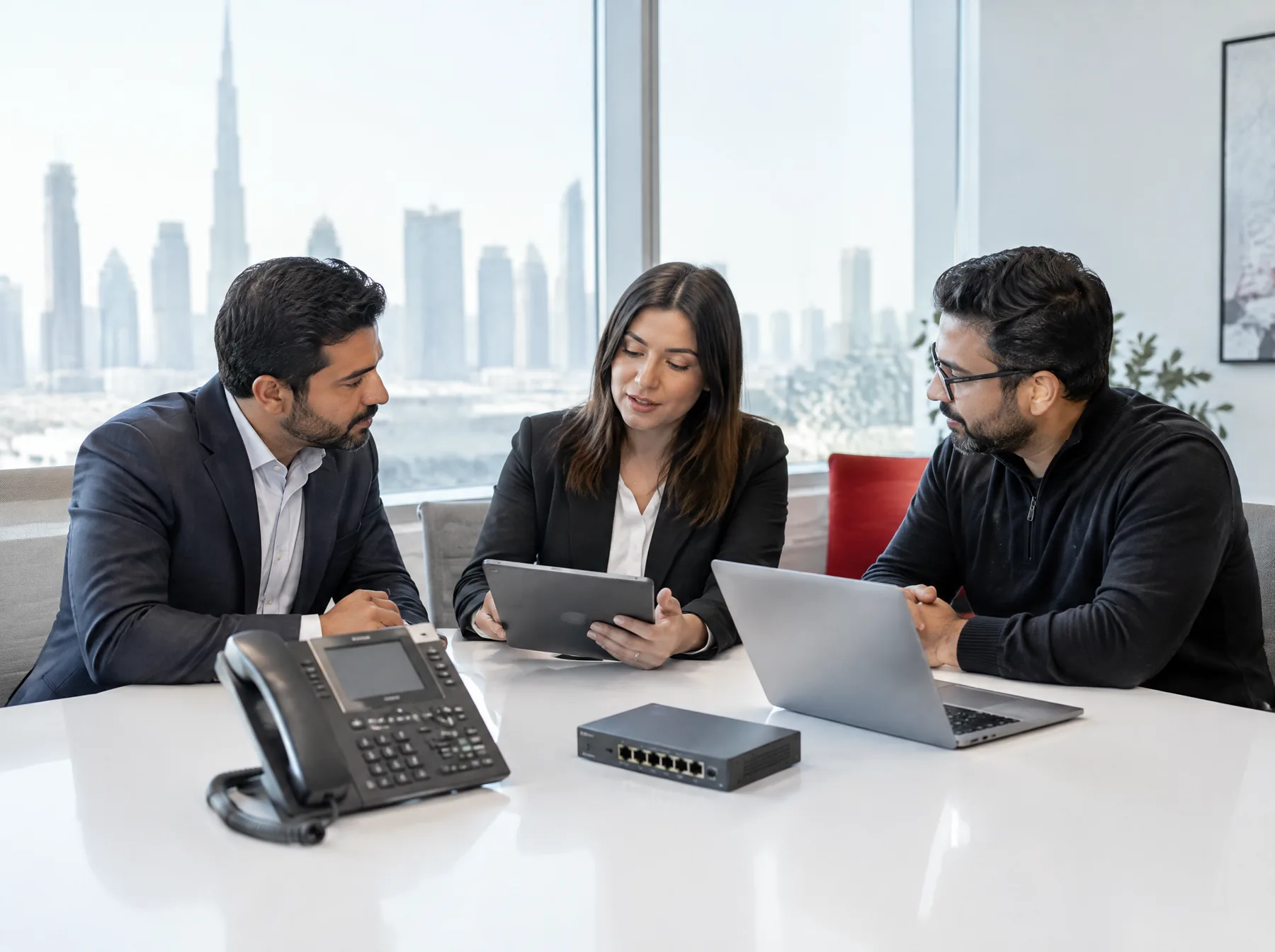An IT Solutions account manager and engineer reviewing one IT plan with a client